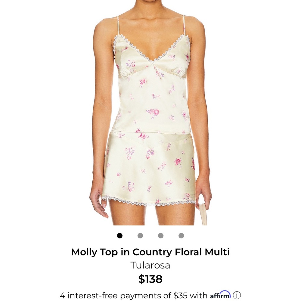 Tularosa Cream Satin Floral Lace-Trim Cami and Skirt Set